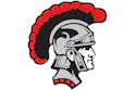 Red and black Trojan warrior head logo with distinctive plume helmet