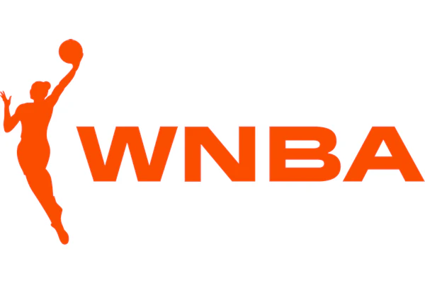 WNBA logo featuring orange silhouette of female basketball player shooting with text