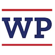 WP logo with navy blue letters and red horizontal accent bars