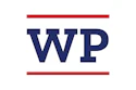 WP logo with navy blue letters and red horizontal accent bars