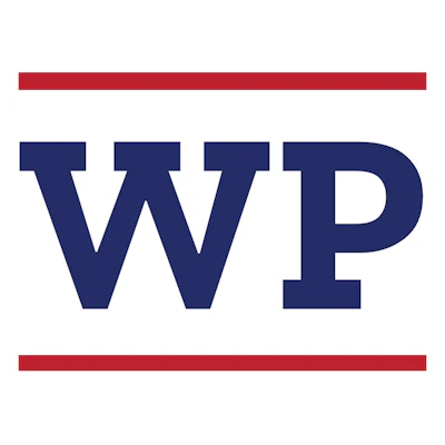 WP logo with navy blue letters and red horizontal accent bars